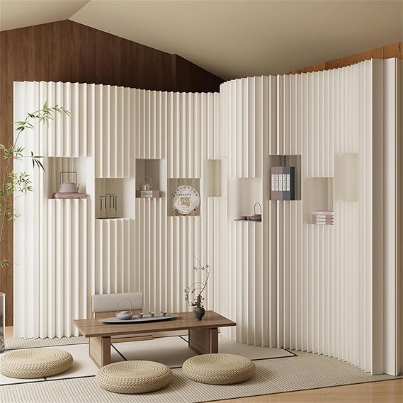 Folding Paper Partition Room Dividers Wall with Cube Display Shelves, Portable Accordion Design Privacy Screens Divider for Room Separation/Office/Outdoor Events/Store