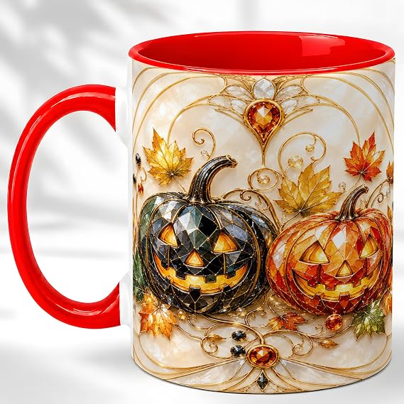Jack O Lantern Coffee Mug, Halloween Pumpkin Mug, Ceramic 11 oz