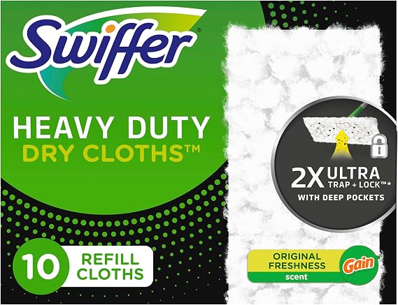 Swiffer Sweep + Mop, Dry Pads Refill, Floor Cleaner for Dirt, Dust, Hair, Cleaning Cloths for Mopping Home, Bathroom, Kitchen, All Purpose Multi-Surface Floor Wipes, Heavy Duty, Gain, 40ct