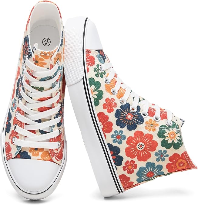 yageyan Womens High Top Canvas Sneakers Fashion White Shoes for Women