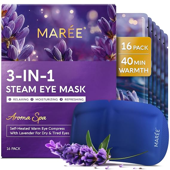 MAREE Heated Eye Masks for Dry Eyes Relief Disposable Self-Heating Steam Eye Mask with Lavender Warm Moist Heat Eye Compress for Dry, Tired & Irritated Eyes, Eye Strain