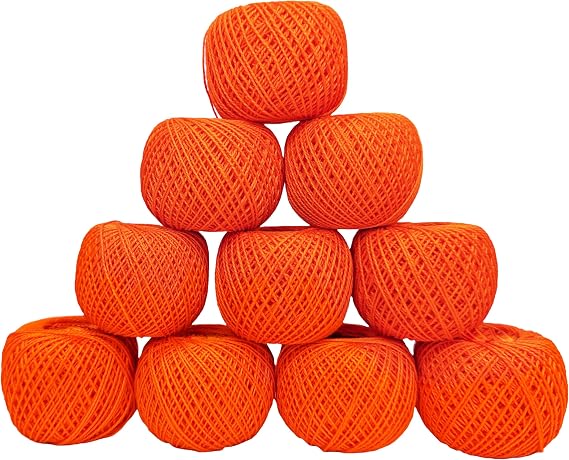 KGS Crochet Thread Cotton Yarn Balls | Size 8 | 10 Balls | 10 Grams Each Ball | Total 100 Grams of Pearl Cotton Thread for Crocheting, Cross Stitch, Needlepoint Hand Embroidery (Orange)