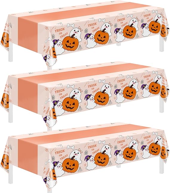 Childom 3 Pack Halloween Tablecloth Rectangle Table,Halloween Decorations | 54" x 108" Disposable Plastic Tablecloths,Plastic Table Cover for Halloween Party Decorations,Halloween Party Supplies Favors