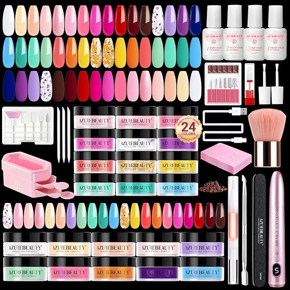AzureBeauty Dip Powder Nail Kit with Electric Nail Drill 24 Colors Bright