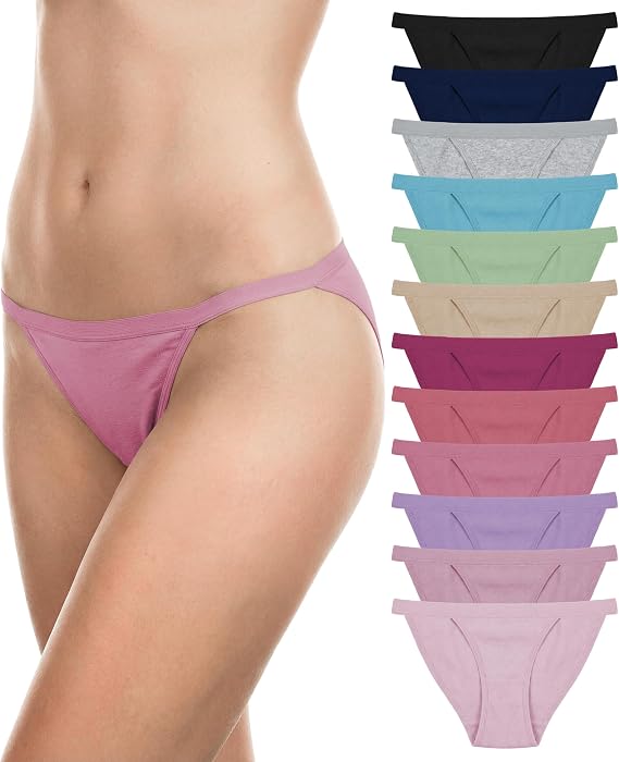 Sexy Basics Womens String Bikini Briefs | 100% Cotton | No Show Underwear | Multi Packs & Colors