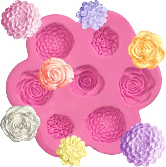 Mini Flowers Fondant Silicone Mold for Sugarcraft Cake Decoration, Cupcake Topper, Polymer Clay, Soap Wax Making Crafting Projects 7-Cavity