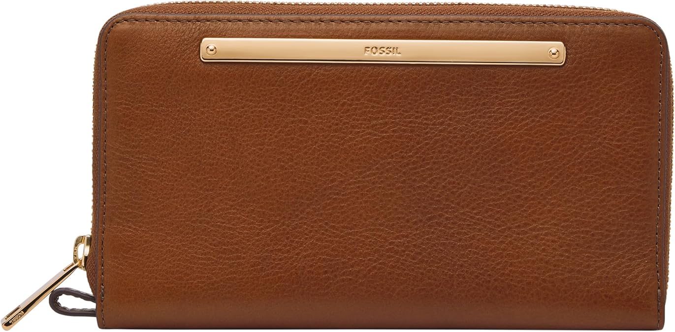Fossil Women's Liza Leather Wallet Zip Around Clutch with Wristlet Strap, Black (Model: SL7878G001)