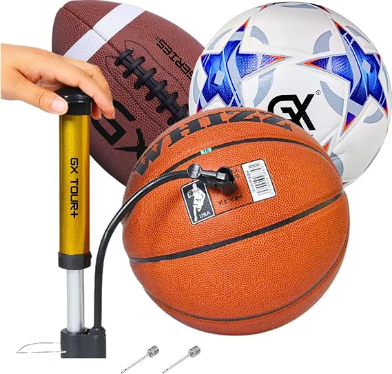 Ball inflator with moisten Needles. Easy to Operate and Kid Friendly. Basketball, Football, Soccer and Much More. Durable Metallic case.