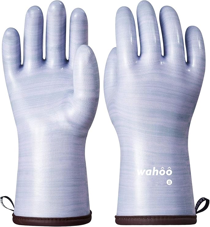 LANON Wahoo Liquid Silicone Oven Mitts,Heat Resistant Gloves,Purple,M/8