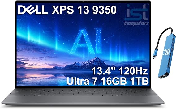Dell XPS 13 9350, 13.4" FHD+ 120Hz, Intel Ultra 7 256V, 16GB DDR5, 1TB SSD | Premium Business Laptop, AI PC, 2x Thunderbolt 4, Thin & Light, 26 Hours Battery Life, 500nits, FP, Wi-Fi 7, Win 11 Pro