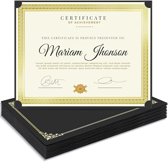 SUNEE Single Sided Certificate Holders, 15 Packs Black Diploma Holders, Certificate Covers with Gold Foil Border for Letter Size 8.5 x 11 Certificate Paper, Cardstock, Award, Graduation, Documents