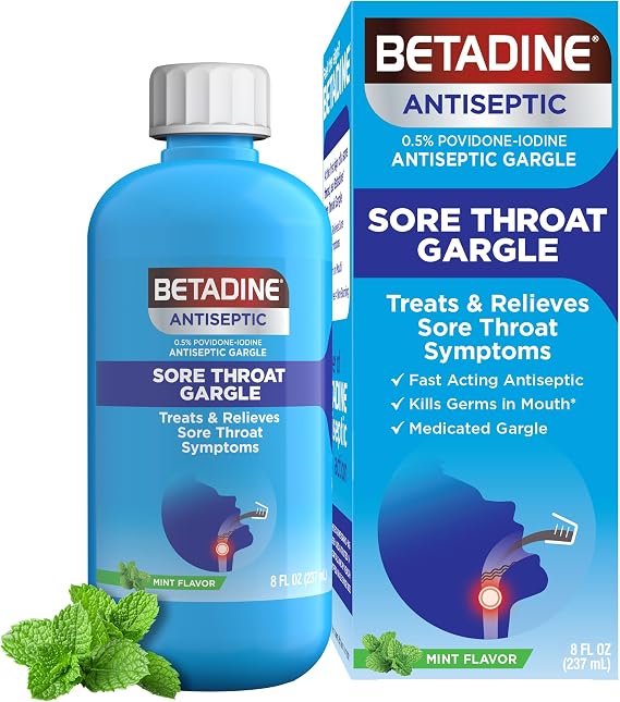 Betadine Sore Throat Relief Gargle, 8 Oz, Mint Flavor