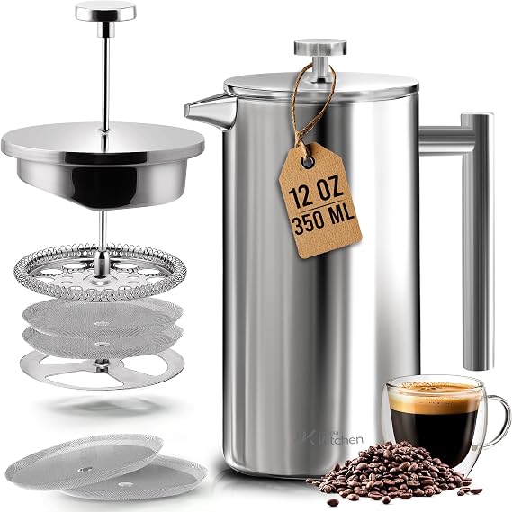 Utopia Kitchen 304 Grade Stainless Steel French Press 12 Oz, Silver