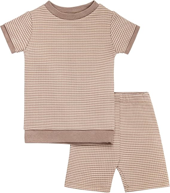 GUISBY Baby Short Sleeve Pajamas Cotton Waffle Knit T-Shirt and Shorts Set, Summer Sleepwear for Boys Girls