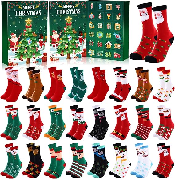 Halfchet 24 Pair Christmas Sock Advent Calendar, Classic, Blended Cotton