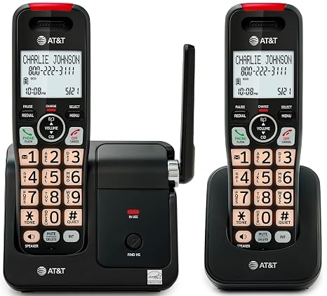 AT&T EL2131-21 2-Handset DECT 6.0 Cordless Phone with Call Blocker (50 Numbers), Caller ID, Speakerphone, Backlit Display & Keypad - Black