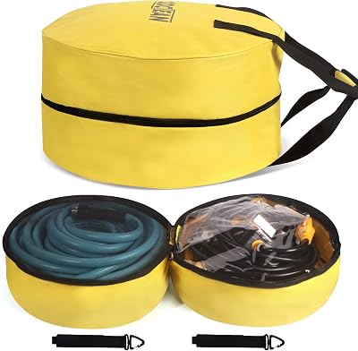 2-In-1 RV Hose Storage Bag, Two-Way Zipper Closures And Visible Cover For RV Storage And Organization, Waterproof Accessories Bag For Garden Fresh Water Hoses Sewer Hose Electrical Cords, Yellow