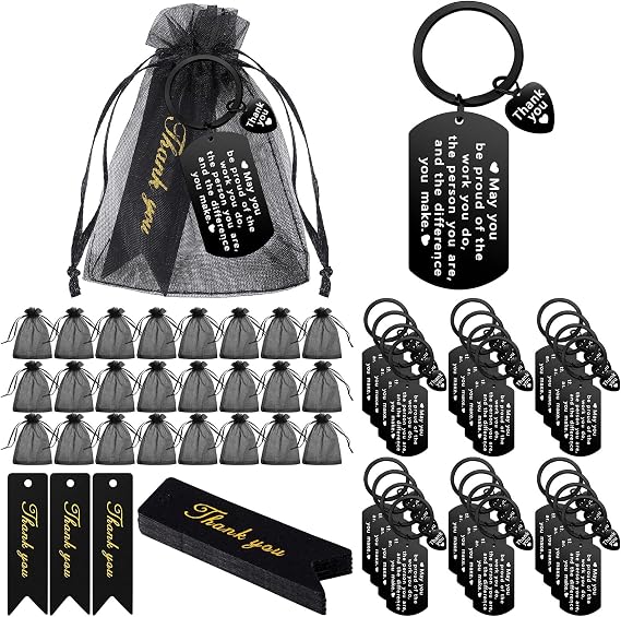 Yinkin 72 Pcs Thank You Keychains Bulk Employee Appreciation Gifts, Black