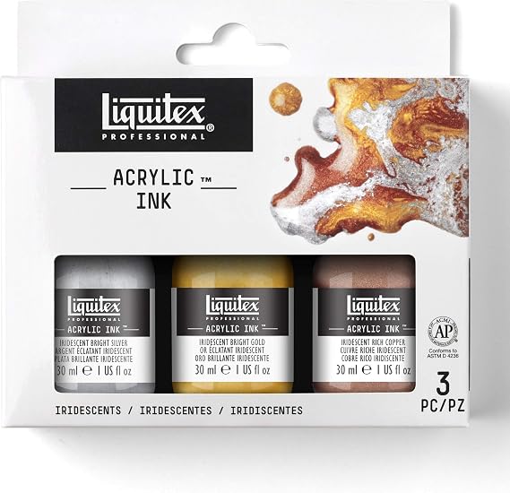 Liquitex Professional Acrylic Ink, 1-oz (30ml), Iridescent Set, Set of 3 | Ultra Fluid Acrylic, Highly Pigmented, Dye-Free, Non-Fading, Satin Finish, Permanent When Dry, Lightfast