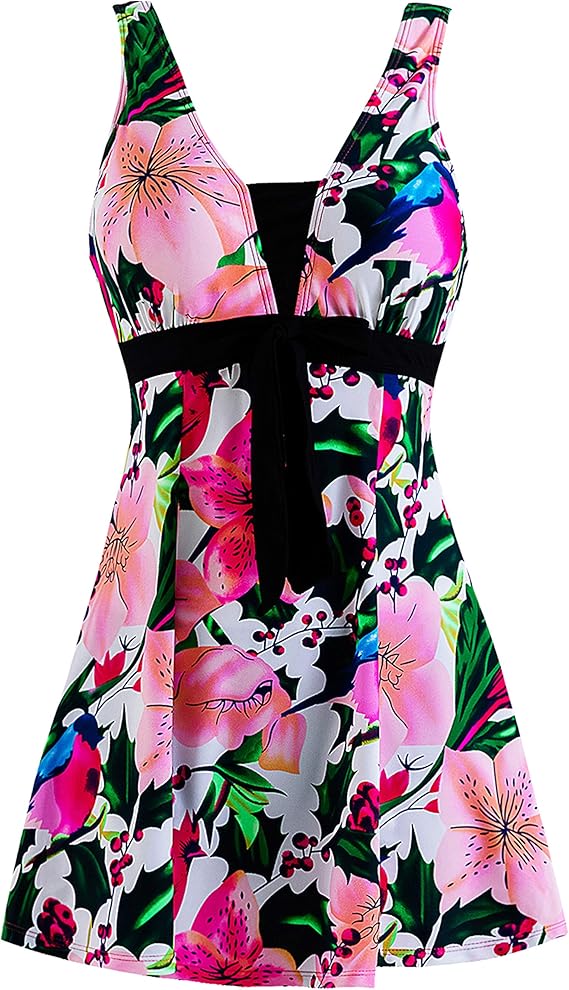wantdo Womens Plus Size One Piece Swimsuit Tummy Control Push Up Swimdress