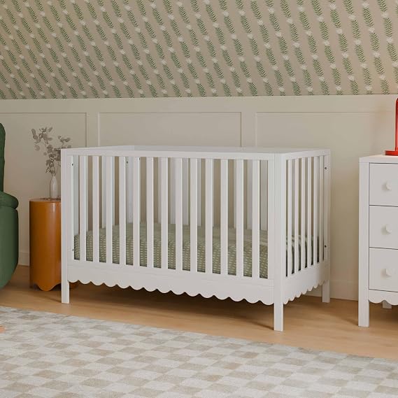 Davinci Sammy Scallop 4-in-1 Convertible Baby Crib, White | GREENGUARD Gold Certified, Converts to Toddler Bed & Daybed & Full-Size Bed, 4 Adjustable Mattress Heights - Easy to Assemble