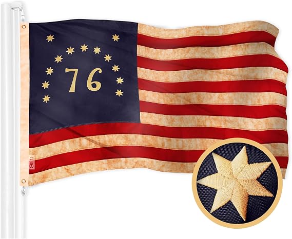G128 Bennington Tea-Stained Flag | 4x6 Ft | Embroidered 420D Polyester - Embroidered Stars, Sewn Stripes, Brass Grommets, Indoor/Outdoor, Vibrant Colors, Quality Polyester