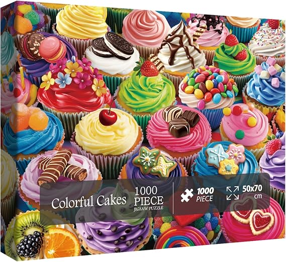 Colorful Cupcake Puzzle for Adults 1000 Pieces, Birthday Cake Jigsaw Puzzle, Candy Food Cookie Fruit Collage Puzzle