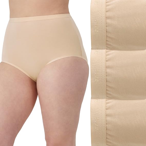 Bali Women's Stretch Cotton Brief Underwear, Full-cut-fit Brief, Full Coverage Panty, 3-pack