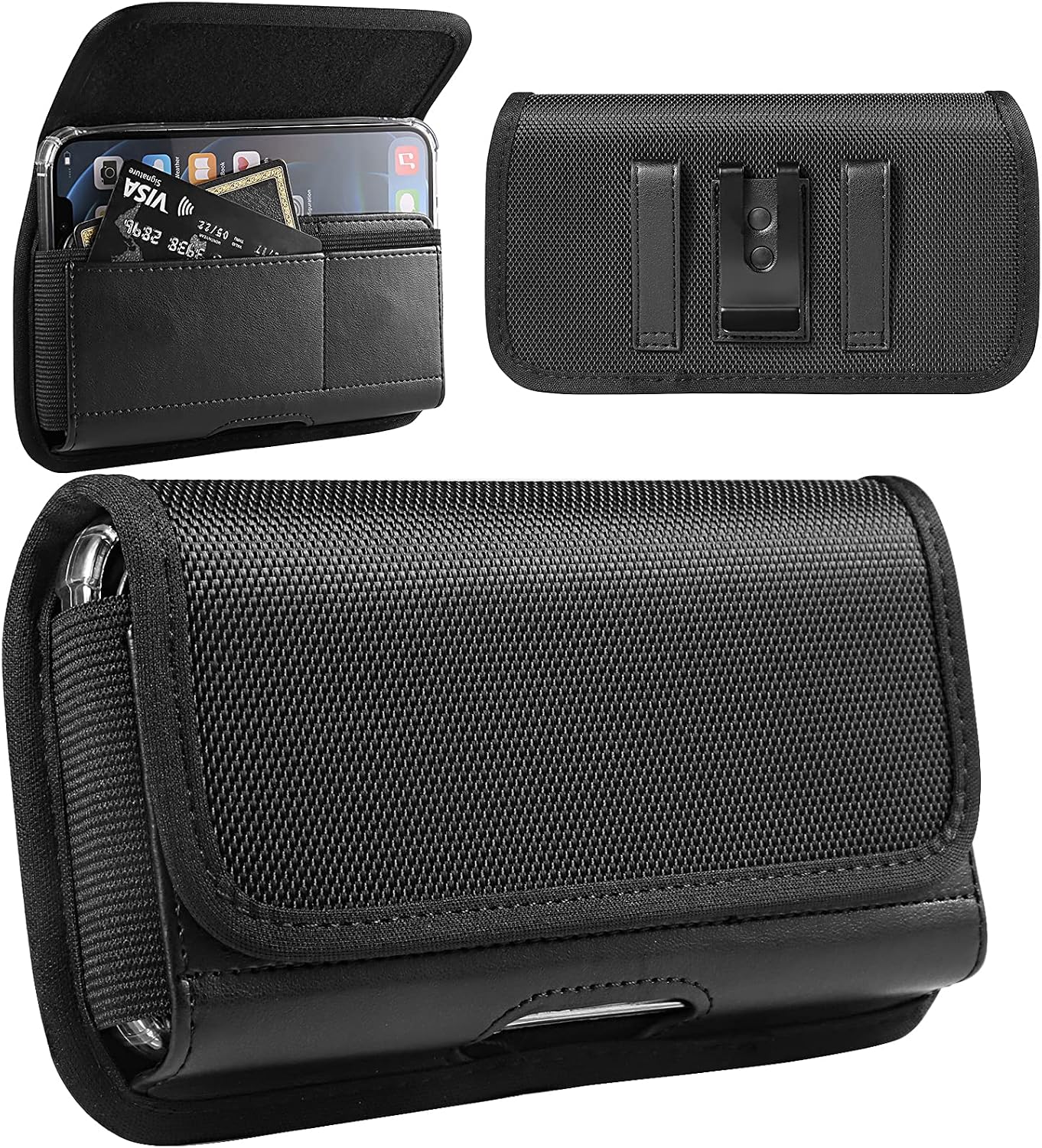 Nylon Cell Phone Holster Case with Belt Clip Loop Compatible with iPhone 17 Air 16 Plus Galaxy S25 S25 FE S25 Edge Note 20 A56 A54 A35 A15 OnePlus 13R Open Motorola Edge Pixel 10 Pro 9a L