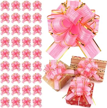 Poen 36 Pack 6 Inch Pull Bows for Gift Baskets Large Ribbon Packaging Bows for Gift Wrapping Mother Day Wedding Birthday Baby Shower Graduation Holiday Party Crafts Presents Decorations(Pink)