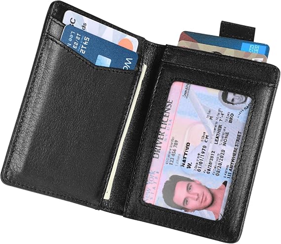 Mens Slim Minimalist Leather Wallet, Thin Bifold Credit Card Wallet for Men