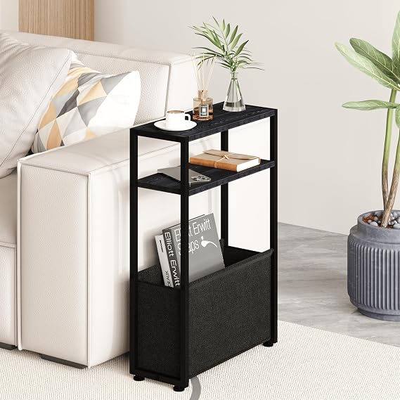 Leomonio Narrow Side Table, Slim Side Table with Magazine Rack, Bathroom Table for Small Spaces, Narrow Bedside Table for Living Room, Bedroom | with Magazine Rack