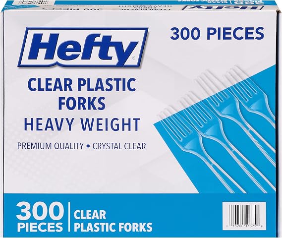Hefty Heavy Duty Plastic Forks, 300 Count, Bulk Clear Disposable Forks for Offices, Cafeterias, Concession Stands, Restaurants, Large Events, and More