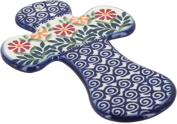 Blue Rose Polish Pottery Garden Bouquet Cross
