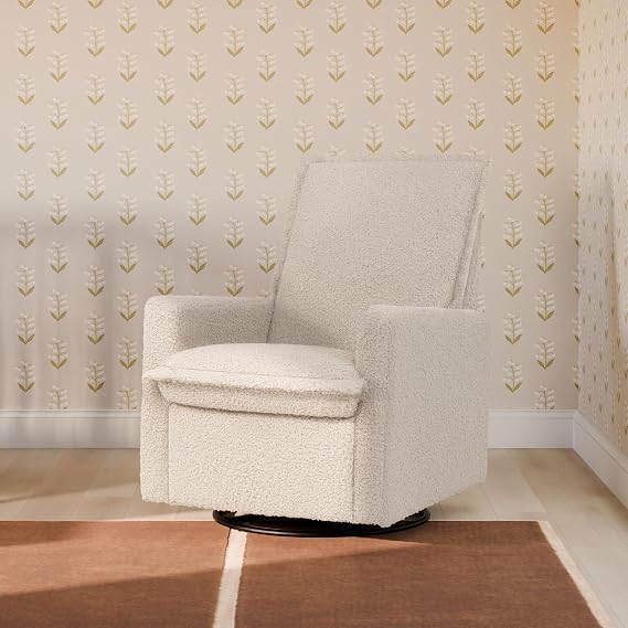 Babyletto Cali Flange Recliner and Swivel Glider in Almond Teddy Loop, Greenguard Gold and CertiPUR-US Certified
