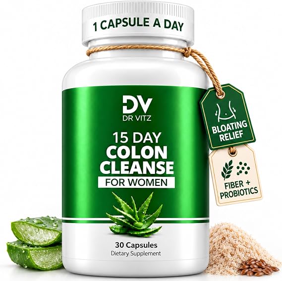 15 Day Colon Cleanse for Women Natural Detox Pills with Herbs, Fiber & Probiotics Bloating & Constipation Relief, Weight Loss & Gut Health Reset 30 Capsules