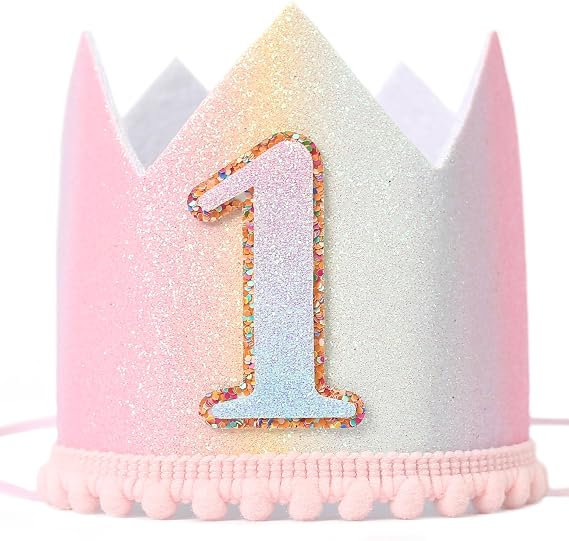 Baby's First Birthday Rainbow Crown Hat - Photo Prop for One Year Old Party Decor - Children's Mini Rainbow Party Hat