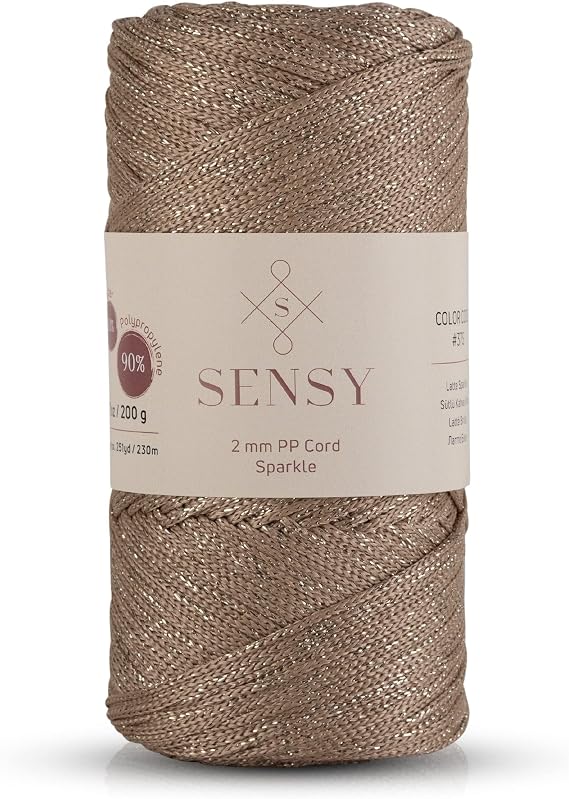Premium Simli 200 Gr Polyester Makrome Ipi Sütlü Kahve 2 Mm - 230 M Supla Ip ve çanta ipliği