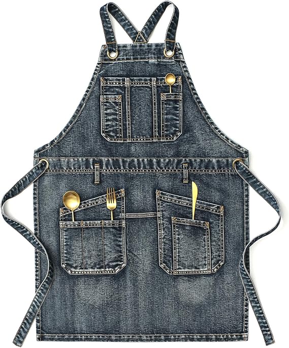 Jeanerlor - Washing Style Work Hairdresser Apron with Pockets for Women and Men