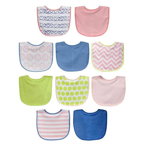 Neat Solutions Girl 10 Pack Water Resistant Bib Set, 10 Count