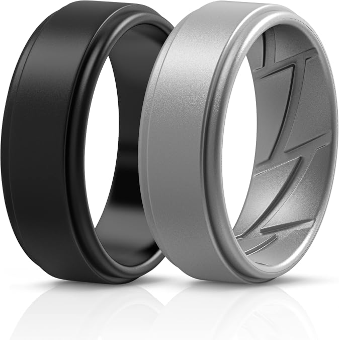 ThunderFit Silicone Wedding Rings for Men, Mixed Rubber Engagement Bands - 2/4/6/8 Variety Multipack