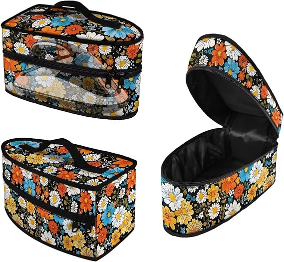 Rchsmod Hippie Daisy Print Steam Iron Case 80s 90s Groovy Design Iron Storage Holder Travel Steamer Bag with Handle Protective Garment Iron Organizer Carrier Bag, Case Only