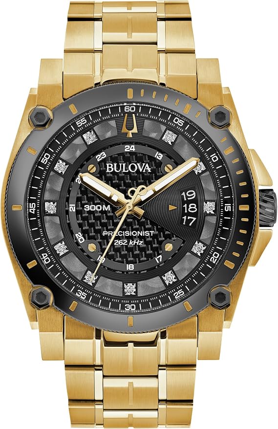 Bulova Mens High Precisionist Quartz Icon Grey IP and Rose Gold Watch, Diamonds, 300M Water Resistant