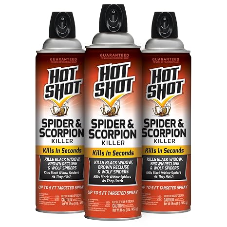 Hot Shot Spider & Scorpion Killer Aerosol Spray, 16 Oz, 3 Pack | Kills Spiders, Scorpions & Other Listed Insects, Kills up to 4 Months*, Up to 5 Ft. Targeted Spray, Water-Based Forumla