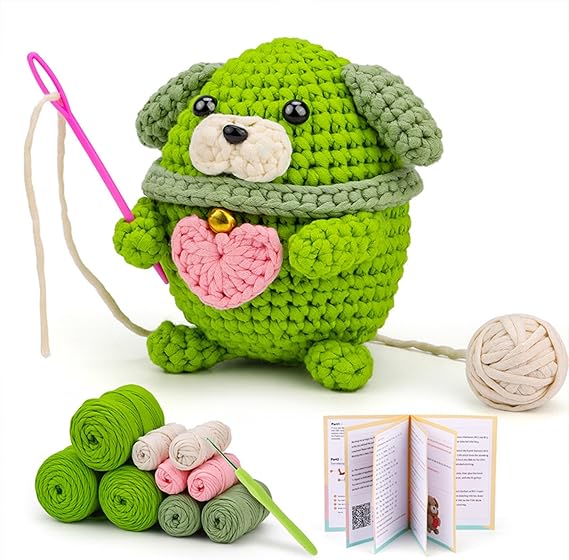 Crochet Kit for Beginners, Crochet Starter Kit with Step-by-Step Video Tutorials, Crochet Animal Kits, Beginner Crochet Kits for Adults and Kids (Cute Litter Dog)