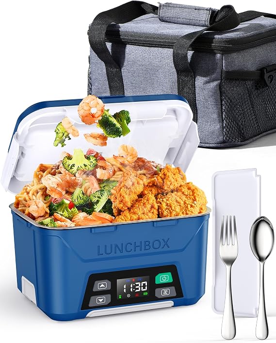 EAST OAK Cordless Heatable Lunchbox for Adults, 1.3L Portable Food Warmer with Insulated Carry Bag