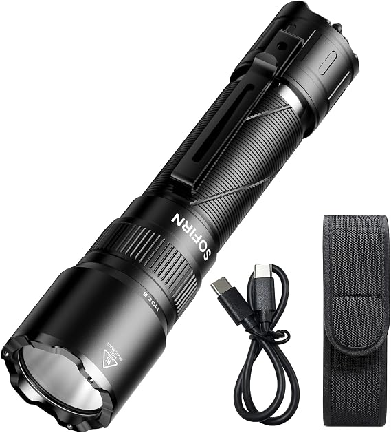 sofirn SK31 Tactical Flashlight 6800 Lumens 1295ft, USB-C, Holster | 395 meters throw, dual UI modes, tail switch lockout, belt holster, ideal for camping, security, EDC, power outages