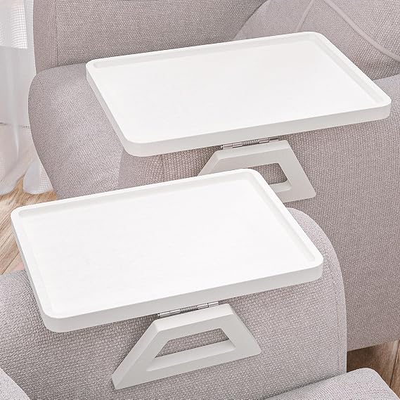 2 Pack Bamboo Couch Arm Tray,Folding Sofa Armrest Table(White) | Clip-On Couch Desk,Foldable, high load-bearing, Non-slip, no assembly,easy to wipe clean,Natural bamboo,Gift box