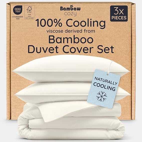 Bambaw 100% Viscose Derived from Bamboo Duvet Cover King Size - 3 Piece Duvet Cover Set King, Cooling, Breathable, Soft, No Comforter (Ivory)