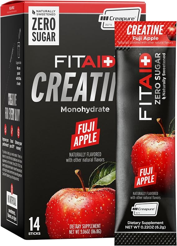 FITAID Creatine Powder, CreaPure Fuji Apple (14 Stick Packs)